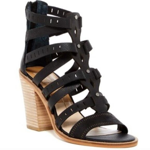 DOLCE VITA the Lain Block Heel Leather Sandal in Black Women's Size 7 - Picture 1 of 12